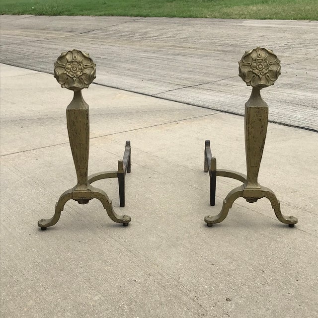 Antique Iron Flower Andirons by Howes - a Pair For Sale - Image 10 of 10