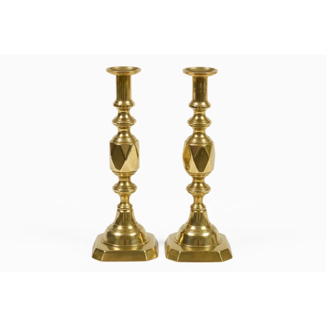 English Antique Brass "Ace of Diamonds" Candlesticks, a Pair For Sale In Boston - Image 6 of 9