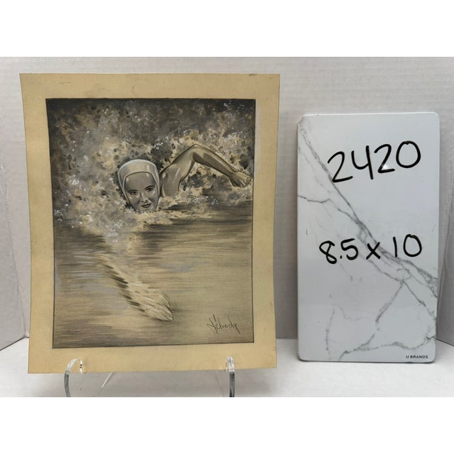 1940s Title: Original t.e. Schrock Signed Graphite Illustration of Female Swimmer, 8.5" X 10". For Sale In Atlanta - Image 6 of 6
