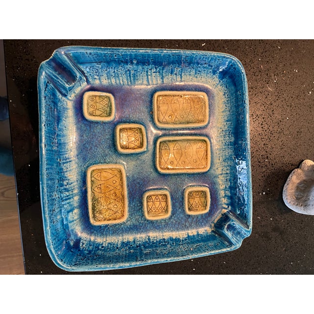 Blue Large Ceramic Trinket Tray in Blue Rimini by Aldo Londi for Bitossi, Italy, 1960 For Sale - Image 8 of 10