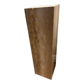 Travertine Stone and Etched Glass Light-Up Pedestal, Tall For Sale