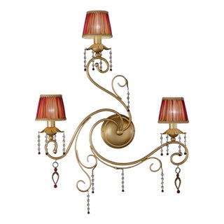 Fenice Gold 3 Lights Wall Sconce in Montecarlo Gold and Cut Glass by Aggiolight For Sale