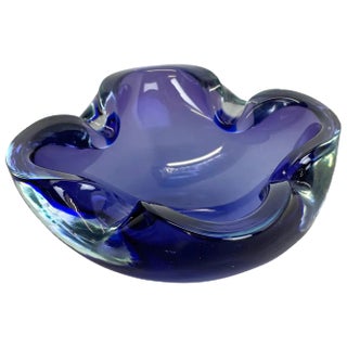Heavy Blue Murano Glass Shell Ashtray, Italy, 1970s For Sale