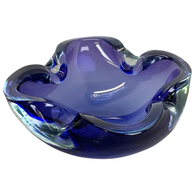 Heavy Blue Murano Glass Shell Bowl or Ashtray, Italy, 1970s For Sale