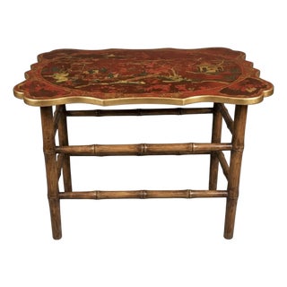 Early Mid Century Chinese Wood Table With Bamboo Wood Base For Sale