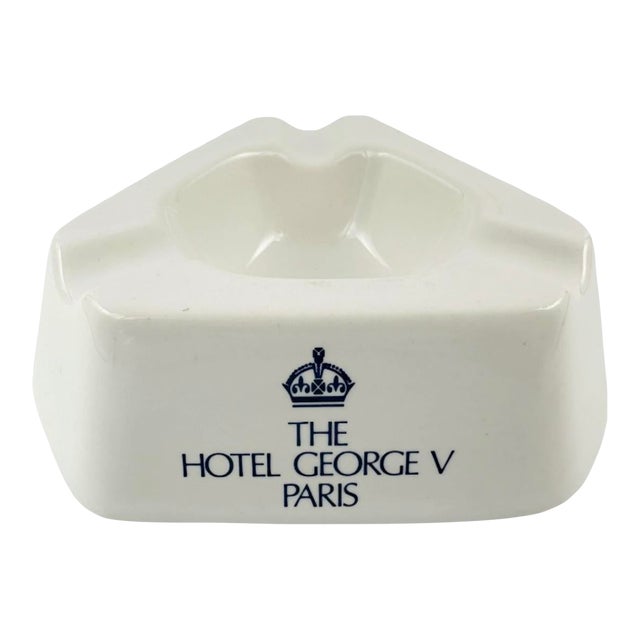 Vintage George v Hotel Paris France White Ceramic Ashtray For Sale