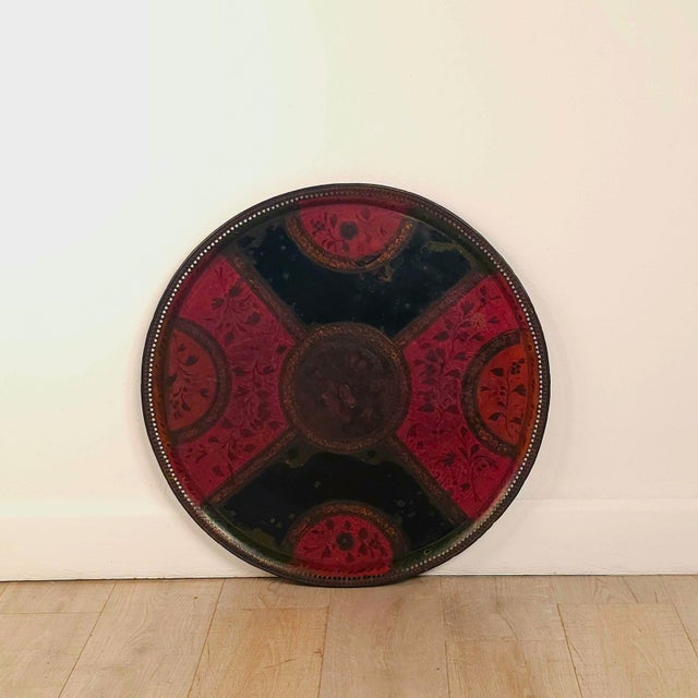 Metal Spanish Colonial Painted Tray on Later Stand For Sale - Image 7 of 7