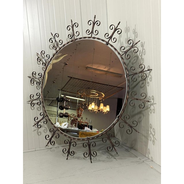 Large Round Wrought Iron Wall Mirror, 1960s For Sale - Image 15 of 18