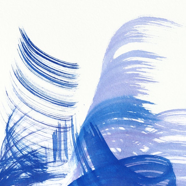 Blue Swirl 1 - Original Blue and Purple Minimalist Ink Abstract on French Linen Paper by Bettina Mauel For Sale In Los Angeles - Image 6 of 6