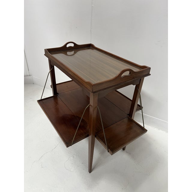 Wood Mahogany Serving Table with Marquetry Net Decoration For Sale - Image 7 of 11