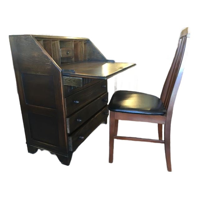 Vintage English Oak Drop Front Bureau / Desk c.1940 For Sale