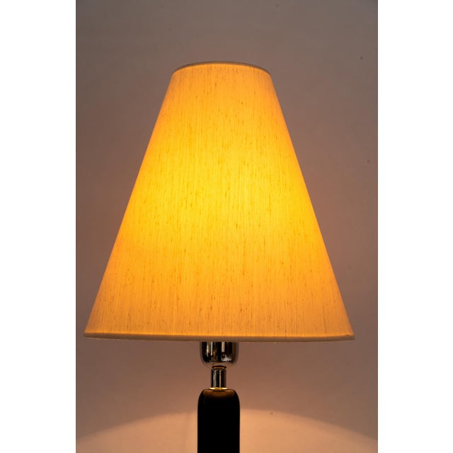 Large Wood and Nickel Table Lamp with Fabric Shade, 1920s For Sale - Image 13 of 16