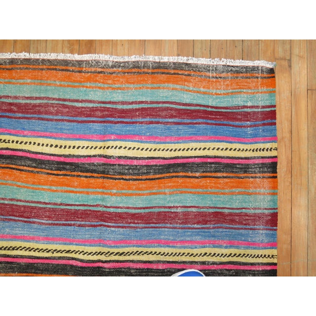 Textile Vintage Zabihi Collection Striped Turkish Kilim - 5'6" x 8'2" For Sale - Image 7 of 8