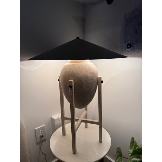 Postmodern 1980s Max Blumberg Sculptural Urn Table Lamp in Travertine Finish | Postmodern Memphis Era For Sale - Image 3 of 5