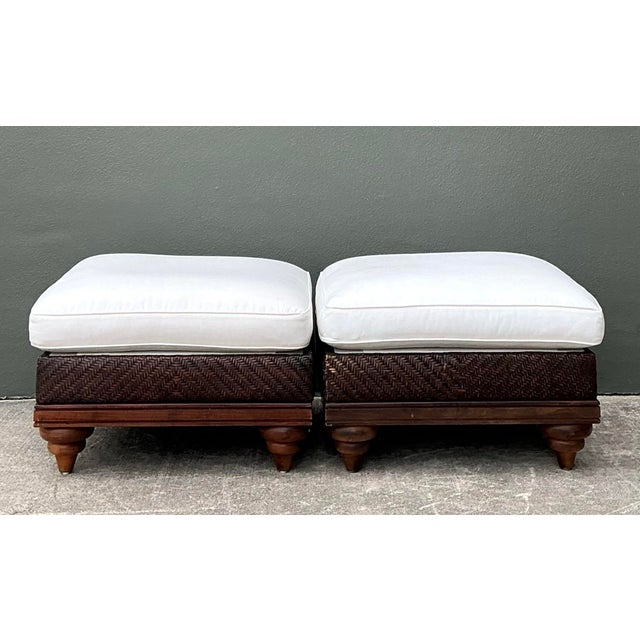 Vintage Woven Rattan Ottomans - A Pair For Sale - Image 10 of 12