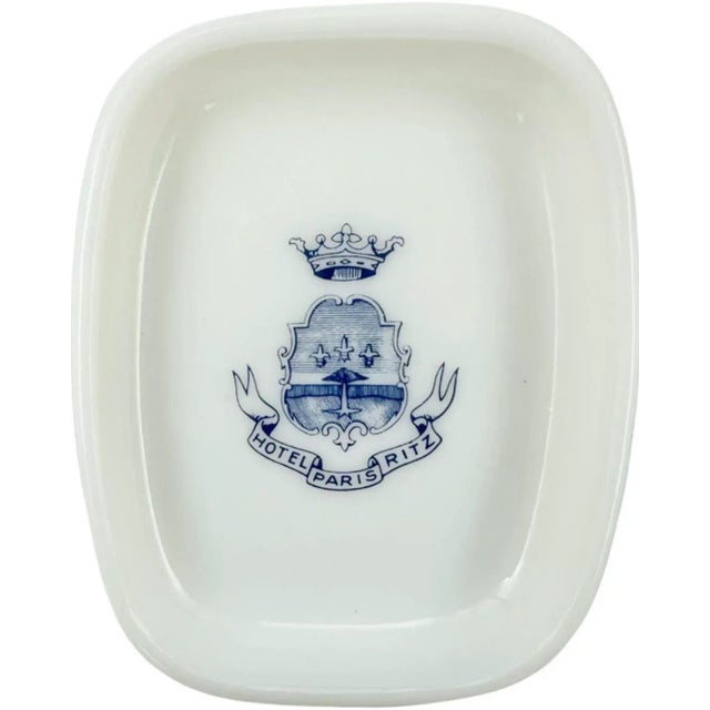 Mid 20th Century Vintage 5-Star Hotel Ritz Paris Ashtray Trinket Soap Dish White Milk Glass For Sale - Image 5 of 11