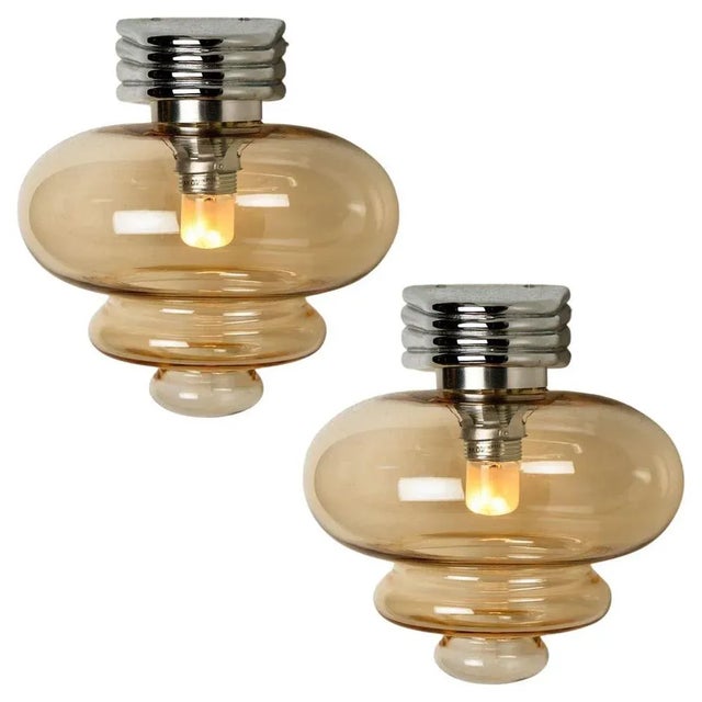 Amber Glass and Chrome Wall Light, 1970s For Sale - Image 12 of 12