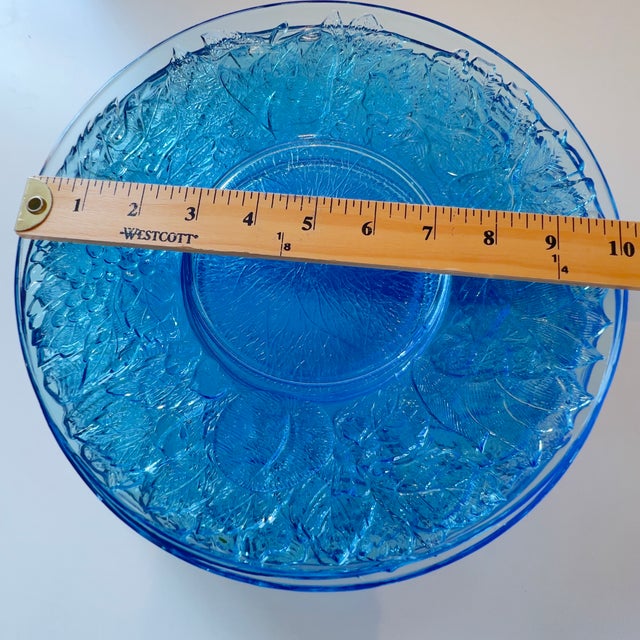 Kig Vintage 10.5" Blue Pressed Glass Grapes and Leaves Tableware Dinner Plates, Set of 7 For Sale - Image 11 of 11