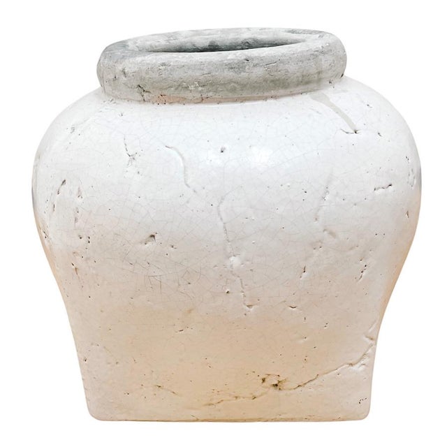 Sculpture Materials Pair of Wabi Sabi Distressed White Glazed Clay Urns For Sale - Image 7 of 7