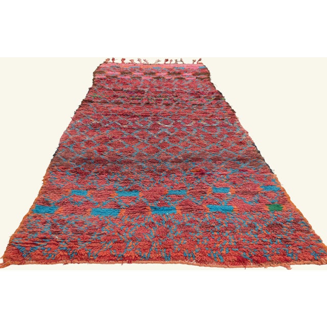 Tribal Vintage Boujad Boucherouite Moroccan Rug, 03'03 X 09'03 For Sale - Image 3 of 10