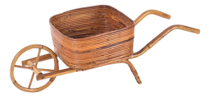 French Riviera Rattan Wheelbarrow Magazine Rack, Italy, 1960s