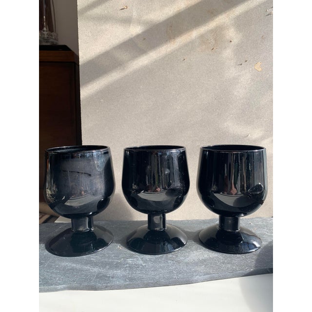 Mid-Century Modern Vintage Black Onyx Glass Mini Goblets- Set of 6 For Sale - Image 3 of 5