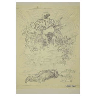 Leo Guida, Knight on a Winged Throne, Pencil Drawing, 1972 For Sale