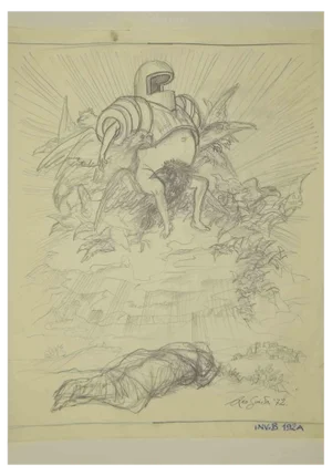 Leo Guida, Knight on a Winged Throne, Pencil Drawing, 1972