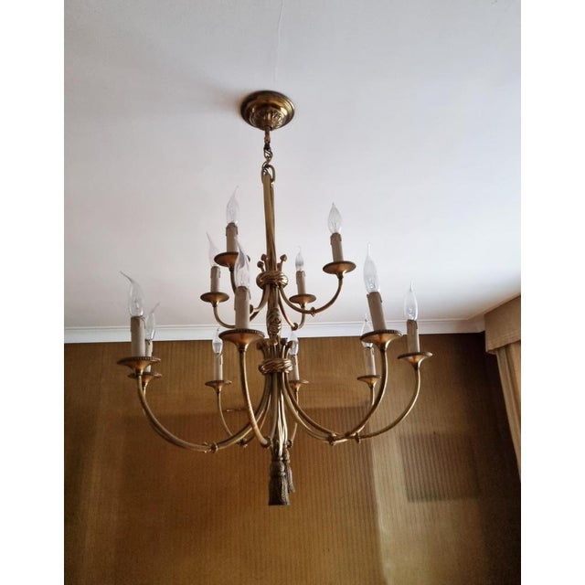 Louis XVI 12-Light Chandelier with Tassels in Gilt Bronze For Sale - Image 5 of 18
