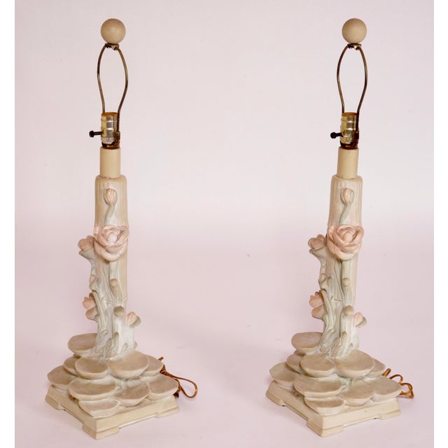 Mid 20th Century Vintage Pieri Tullio Chinoiserie Lily Pad Table Lamps in the Style of Serge Roche - A Pair For Sale - Image 5 of 7