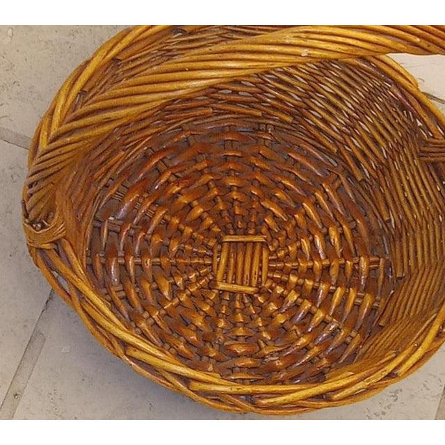 Coastal Sculptural Thick Round Basket Decor Piece - Medium Lightweight Brown With Dramatic Fixed Handle For Sale - Image 9 of 9