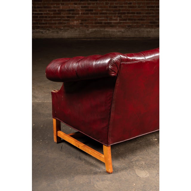 Vintage Chippendale-Style Camelback Chesterfield Leather Sofa in Oxblood For Sale - Image 13 of 13