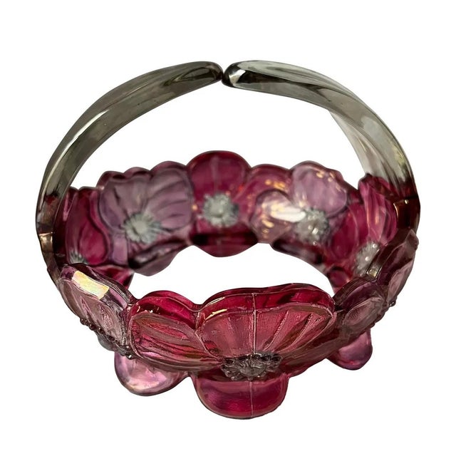 Glass 1950’s Mid-Century Cranberry Floral Glass Basket Attributed to Westmoreland For Sale - Image 7 of 8