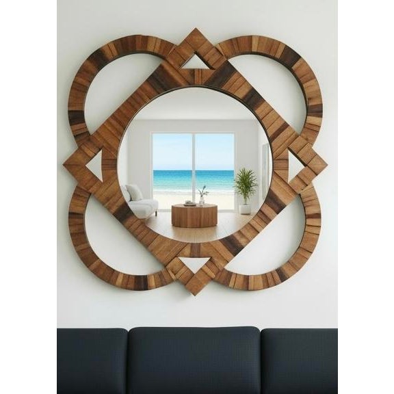 Mid-Century Modern Large Vintage 1970's Sculptural Wood Tall Geometric Mirror MCM For Sale - Image 3 of 12
