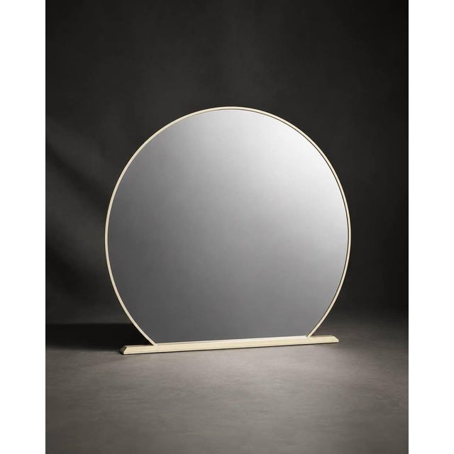 Contemporary Large Cream Framed Round Mirror With Sculptural Base, 45” X 40” For Sale - Image 3 of 4
