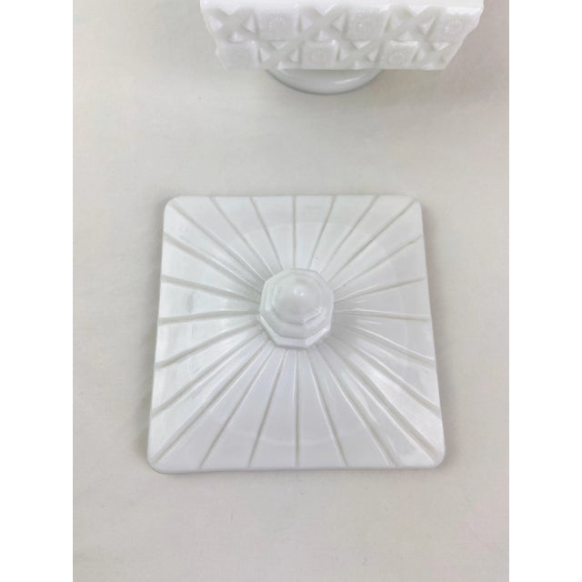 American 1950s Westmoreland Old Quilt Milk Glass Candy Dish For Sale - Image 3 of 10