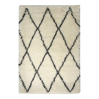 Rug & Kilim’s Moroccan Rug With Ivory Field & Black Geometric Pattern For Sale