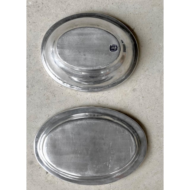 Silver Circa 1980 Beaded Rim Byzantine-Inspired Mexican Pewter Oval Bowl & Underplate Set For Sale - Image 8 of 18