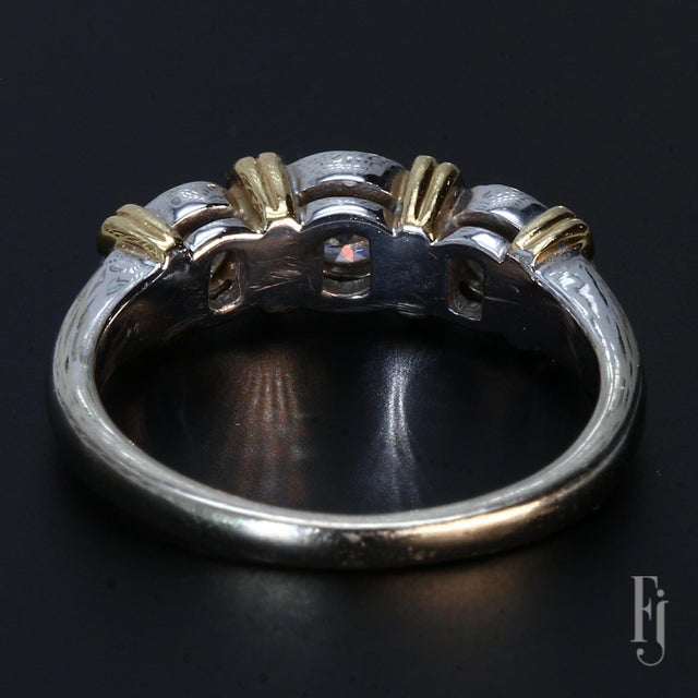 Mid-Century Modern Mid 20th Century 18k White & Yellow Gold Diamond Three-Stone Bezel Set Ring - Size 7 For Sale - Image 3 of 6