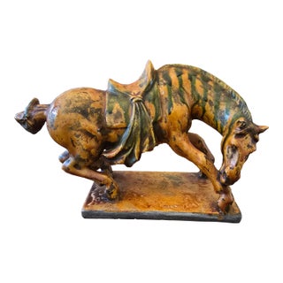Vintage Chinese Porcelain Glazed Recumbent Horse For Sale