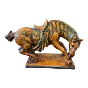 Vintage Chinese Porcelain Glazed Recumbent Horse