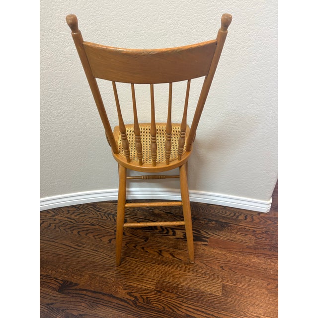 Victorian Circa 1900 Antique Oak Pressed-Back Youth Chair With Cane Seat For Sale - Image 3 of 12
