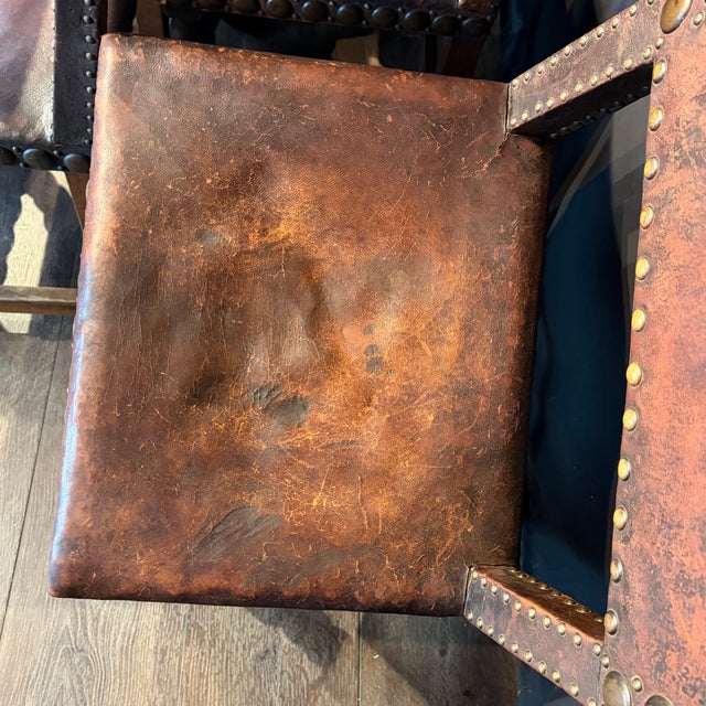 French Antique Leather and Nailhead Dining Chairs With Bobbin Legs -Set of 6 For Sale In Portland, ME - Image 6 of 12