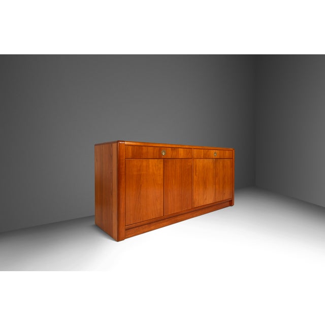 Mid-Century Danish Modern 2-Piece Cabinet / Sideboard / Credenza W/ Topper in Teak, Glass & Brass by D-Scan, C. 1980's For Sale - Image 11 of 18