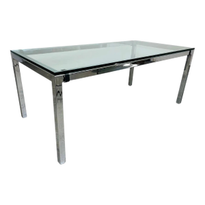 Mid-Century Milo Baughman Style Chrome and Glass Top Dining Table by Tri-Mark
