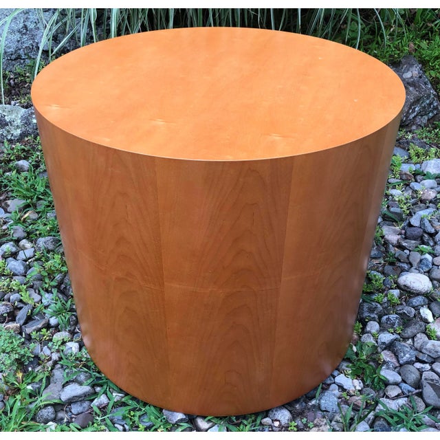 Tan Drum Cylinder Side Table Paul Mayen Style For Sale - Image 8 of 8
