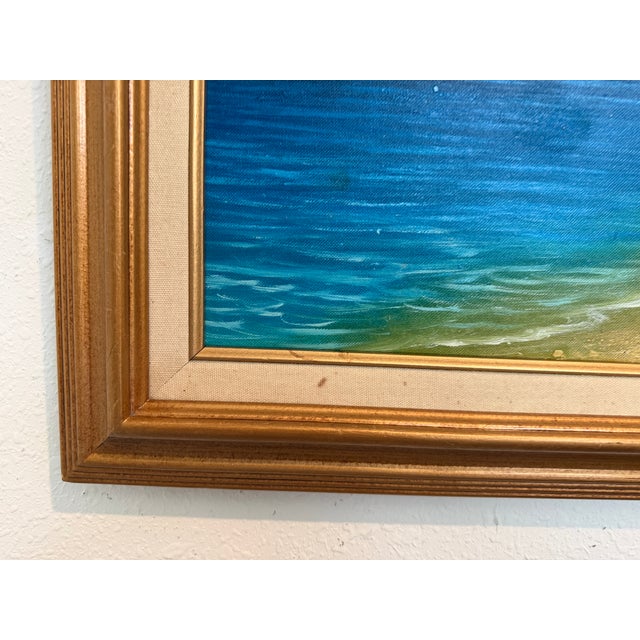 Tropical Beach Oil Painting Signed M Gordon, Palm Tree Seascape, Caribbean Coast For Sale - Image 10 of 13