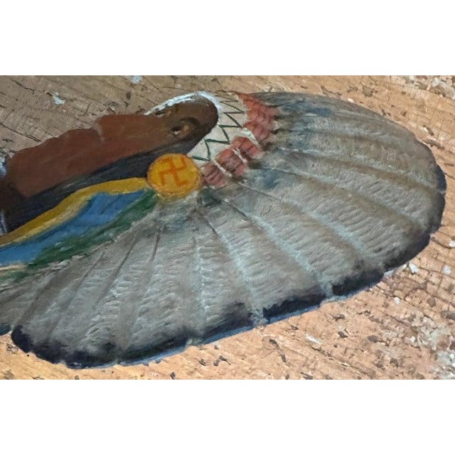 1930s 1930s Hand Carved & Painted Wood Indian Chief Plaque For Sale - Image 5 of 7