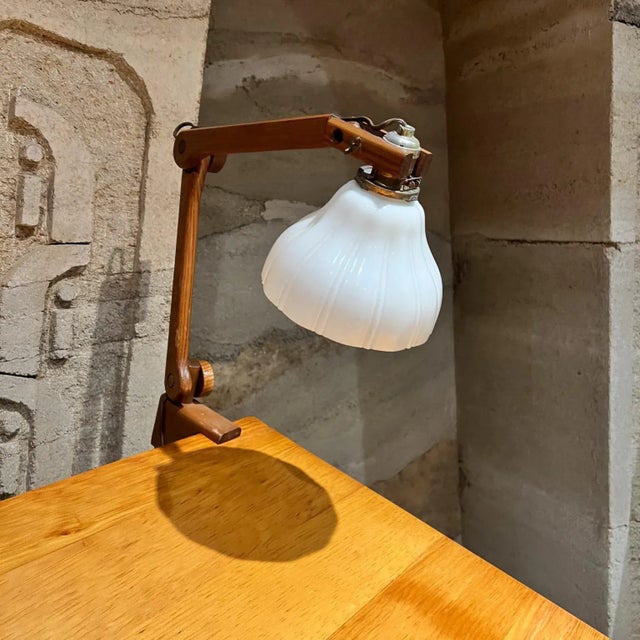 1940s Articulating Clamp Lamp for Table Desk Oak Wood For Sale - Image 9 of 12