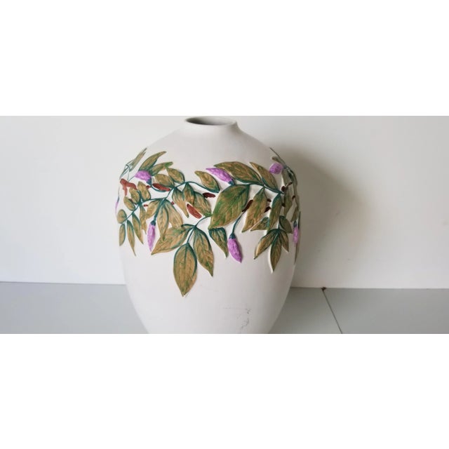 1980s Vintage Mid-Century Modern Ceramic Vase With Floral Pattern For Sale - Image 5 of 9